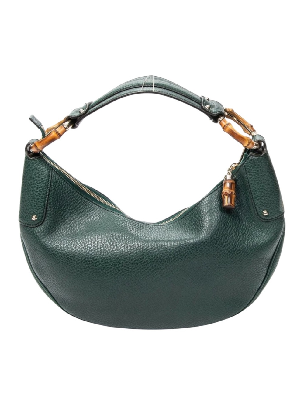 Gucci Vintage Green Leather Bamboo Ring Hobo Bag Gold Hardware Shoulder Bag